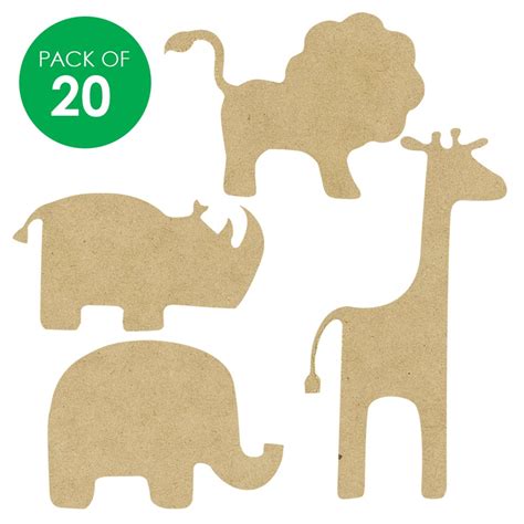 Wooden Safari Animal Shapes Pack Of 20 Wood Cleverpatch Art