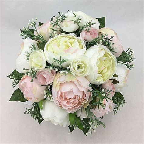 Artificial Silk Flowers Creamlight Pink Peony Wedding Bridal Bouquet