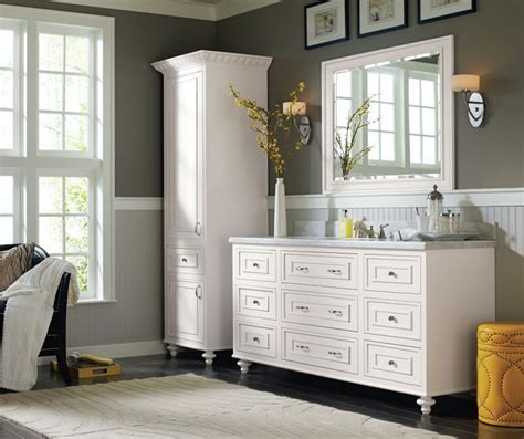 White medicine cabinet with towel bar. Off White Painted Maple Cabinets - Omega Cabinetry