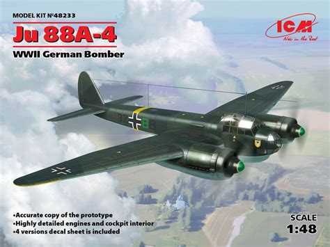 Icm 48233 Junkers Ju88 A4 German Ww2 Bomber Plastic Kit 148
