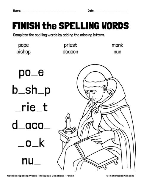 Catholic Spelling And Vocabulary Words Religious Vocations Worksheets