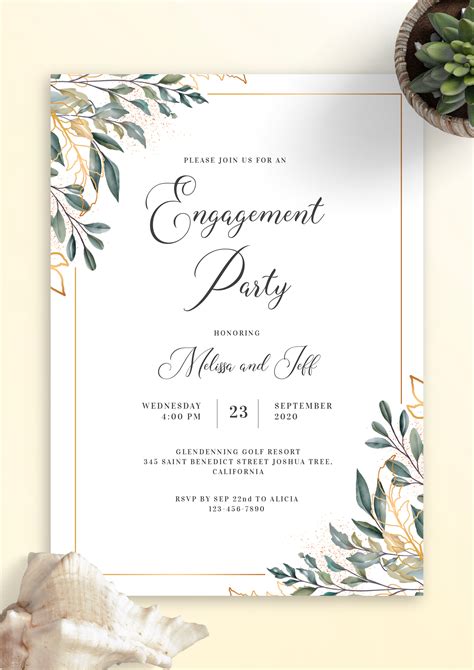 Golden Leaves Engagement Party Invitation Engagement Party Invitation