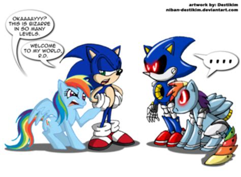 In sonic boom, the new sonic cartoon, there is a brief scene that maybe referencing ponies, especially considering the color schemes of the ponies involved. Rainbow Dash and Sonic #2 - MLP Forums