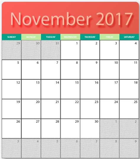 November 2017 Calendar Template In Free Vector For Download Calendars
