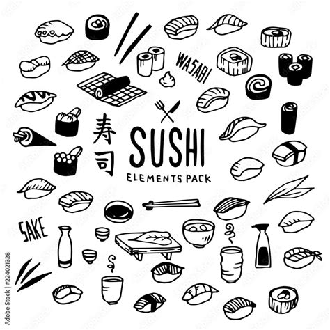 Sushi Illustration Pack Elementsjapanesejapanfooddoodle Clip Art