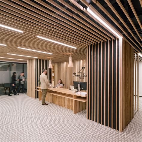 Wooden Slats Surround Reception At Paperless Posts Manhattan Offices