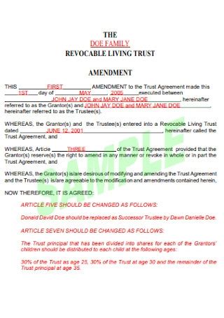 Sample Revocable Living Trusts In Pdf Ms Word