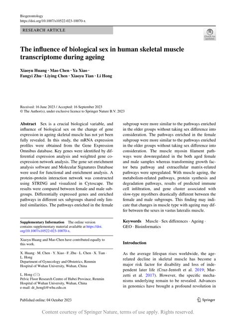 The Influence Of Biological Sex In Human Skeletal Muscle Transcriptome During Ageing