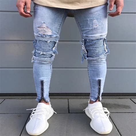 Aliexpress Com Buy Ripped Denim Men S Jeans Pants Spring Black Hi Street Full Hole Mens