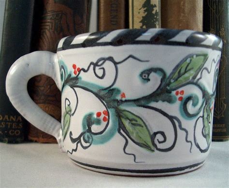 Majolica Hand Painted Coffee Mug Wheel Thrown Pottery Tea Etsy