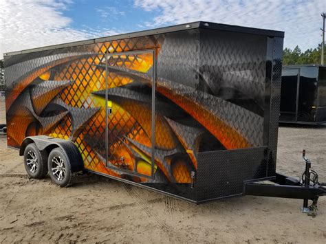Custom Enclosed Trailer Designs By Greenback Graphics Orange And Chrome