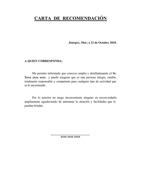 Cartas de recomendación laboral y personal. Resultado de imagen para formato para una carta de ...