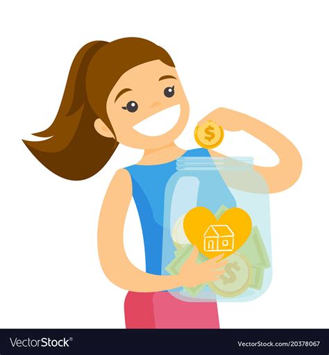 Woman Saving Money In Glass Jar To Buy A House Vector Image