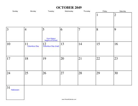 October 2049 Calendar