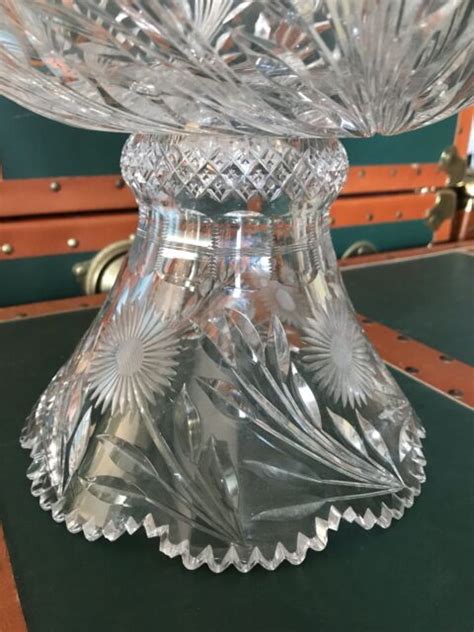 Heavy Large Vintage Crystal Punch Bowl Ornate Design With Stand