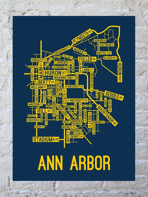 Ann Arbor Michigan Street Map Large Poster School Street Posters