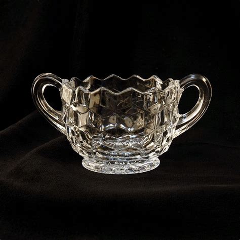 The interior and exterior of this basket is cranberry with clear glass between the. Fostoria American Clear Handled Open Sugar Bowl Vintage ...