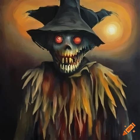 Scary Scarecrow Haunted Dark Oil Painting