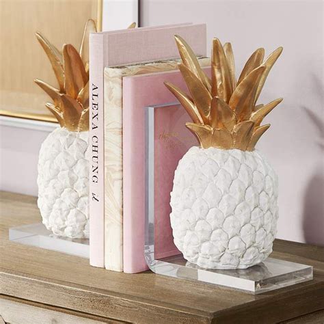 Tropical Pineapple 10 High White And Gold Bookends 38m40 Lamps