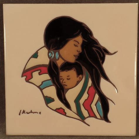 Old Art Tile Native American Indian Mother Amd Child Leone Kuhne