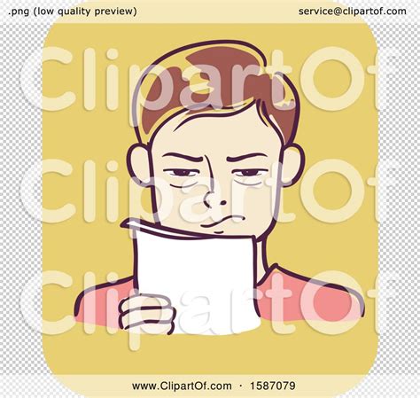 Clipart Of A Man Squinting His Eyes While Reading Text On Paper Royalty Free Vector