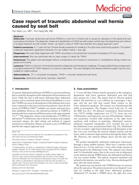 Pdf Case Report Of Traumatic Abdominal Wall Hernia Caused By Seat Belt