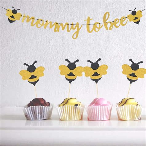 36 pieces mommy to bee gold banner glitter bumble bee cupcake toppers mommy to bee cake topper