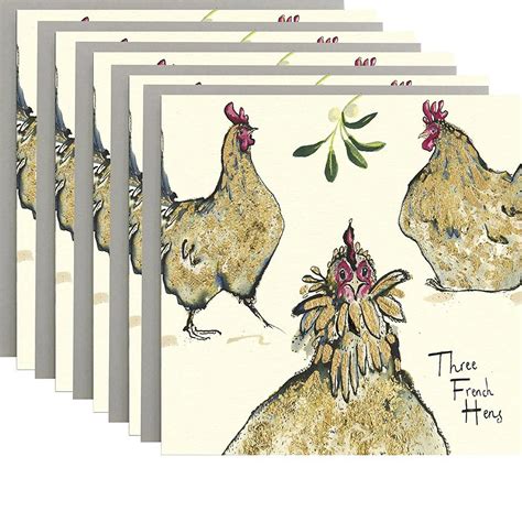Three French Hens Christmas Card Pack Of Six — Anna Wright Hand