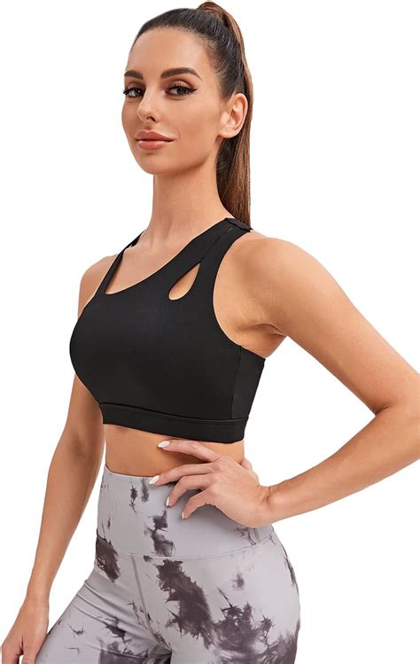 Shein Women S Solid One Shoulder Asymmetrical Neck Cut Out Workout Sports Bra Amazon Ca