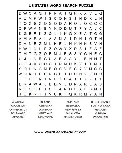 Famous Word Search Of The 50 States Printable References Eugene Burk