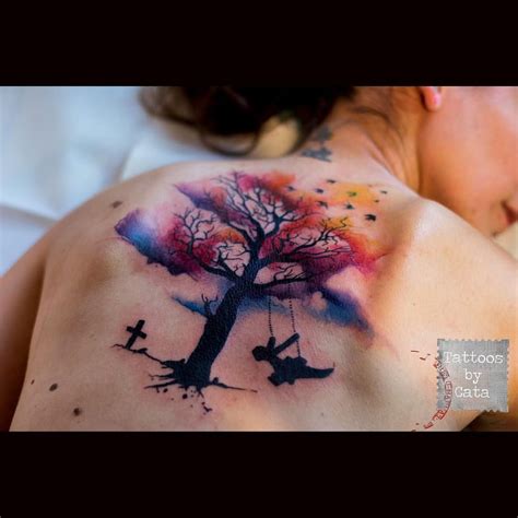 Watercolor Tree Tattoo I Love The Watercolor Accents Of