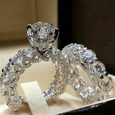 Elegant Zircon Rings Jewelry Silver Color Geometric Engagement Wedding