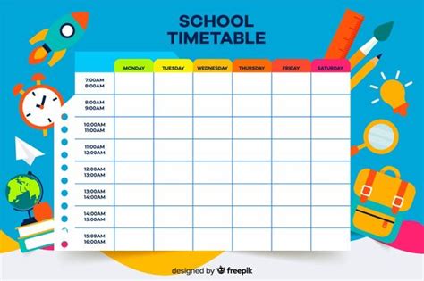 Colorful School Timetable Template Flat Design School Timetable