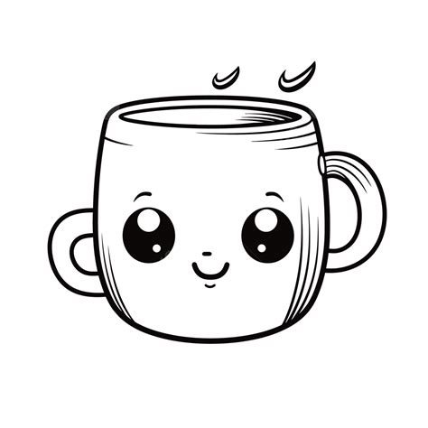 Cup Coffee Coloring Page With Cute Faces And Eyes From The Coffee Cup