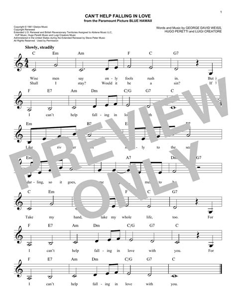 Cant Help Falling In Love Sheet Music Direct