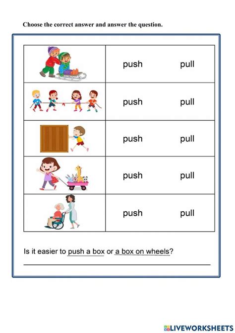 Push Or Pull Worksheet Science For Grade 1 Worksheets Kindergarten