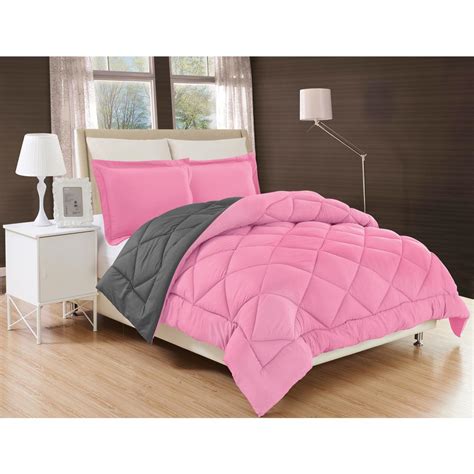 Elegant Comfort Down Alternative Pink And Gray Reversible Fullqueen Comforter Set Cmf Q Pnkgry