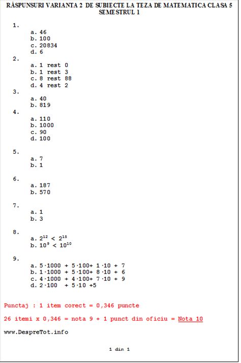 Teza Matematica Clasa 5 Sem 1 Varianta 2