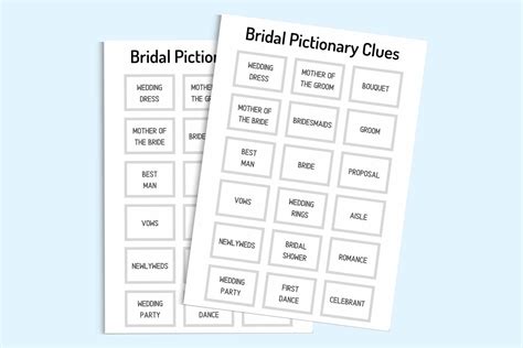 Free Bridal Pictionary Printable