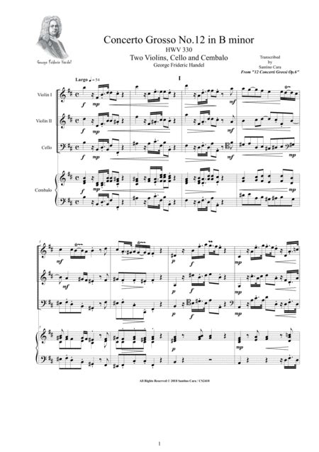Handel Concerto Grosso No12 In B Minor Hwv 330 Op6 For Two Violins