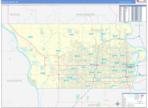 Douglas County, NE Zip Code Wall Map Basic Style by MarketMAPS - MapSales
