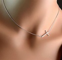 All Sterling Sideways Cross Necklace, minimalist jewelry, 16", sterling ...