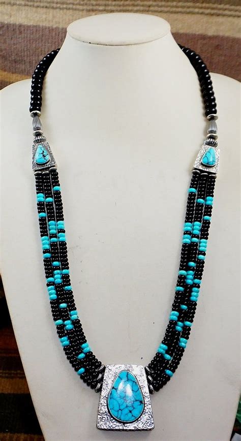 Item X Navajo Pc Turquoise Carved Leaf Necklace Native American