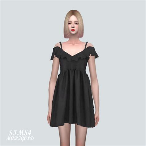 Sims4 Marigold Off Shoulder Frill Mini Dress Color V • Sims 4