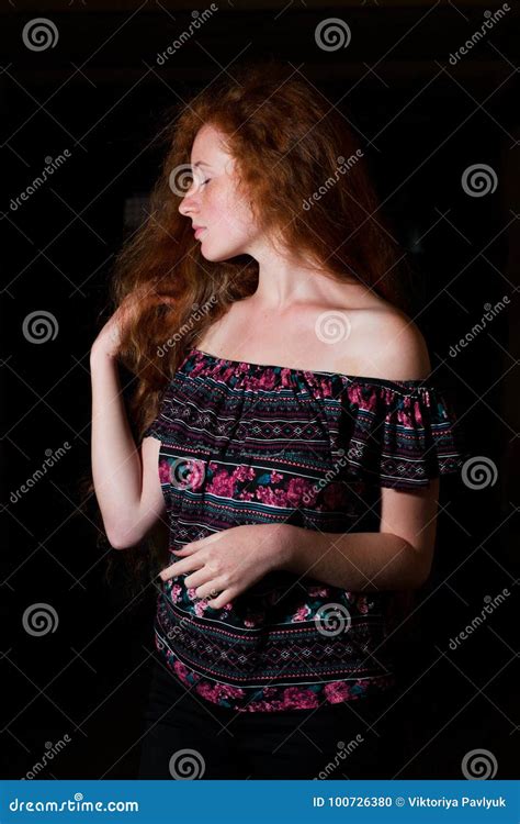 Beautiful Red Haired Model With Lush Curly Hair And Naked Should Stock Photo Image Of Lady
