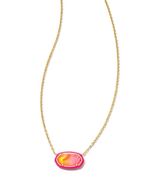 Elisa Gold Enamel Framed Short Pendant Necklace In Sunset Ombre