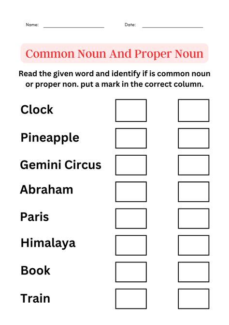 Nouns Common Nouns And Proper Nouns Worksheets For Grade 1 2 3