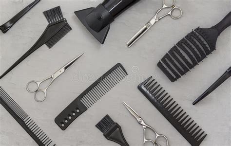 Hairdressing Tools On A Beige Background Hair Salon Accessories Stock