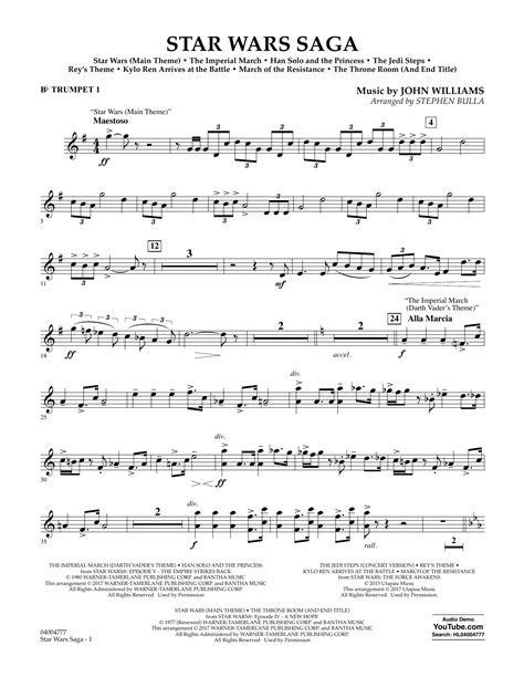 Get sheet music, ensemble parts and scores from the star wars motion picture film soundtracks. Star Wars Saga - Bb Trumpet 1 Sheet Music | Stephen Bulla ...