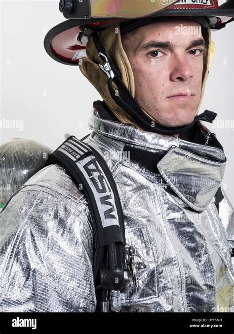 Male Firefighter In High Temperature Aviation Fuel Firefighting Uniform